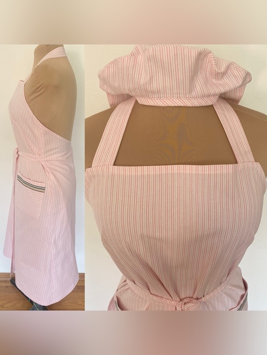 Vintage Silhouettes Dresses & Skirts - Vintage 70s-Inspired Boho Apron Dress Set *X-Large* Pink Stripe Halter Wrap